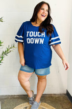 Load image into Gallery viewer, Stand Out Blue &quot;TOUCHDOWN&quot; Sequin Bubble Sleeve Game Day Top
