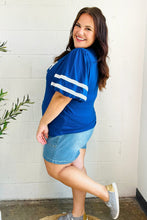 Load image into Gallery viewer, Stand Out Blue &quot;TOUCHDOWN&quot; Sequin Bubble Sleeve Game Day Top
