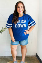 Load image into Gallery viewer, Stand Out Blue &quot;TOUCHDOWN&quot; Sequin Bubble Sleeve Game Day Top
