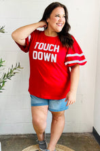 Load image into Gallery viewer, Stand Out Red &quot;TOUCHDOWN&quot; Sequin Bubble Sleeve Game Day Top
