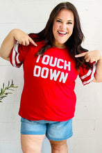 Load image into Gallery viewer, Stand Out Red &quot;TOUCHDOWN&quot; Sequin Bubble Sleeve Game Day Top
