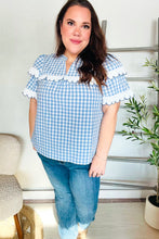 Load image into Gallery viewer, Lost In Love Cotton Blue Gingham Shirred Mock Neck Top
