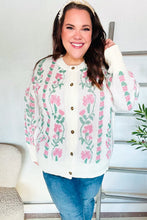 Load image into Gallery viewer, All For Love Ivory Jacquard Vertical Floral Button Down Cardigan
