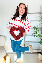 Load image into Gallery viewer, Be Mine White Jacquard Heart Stripe Pullover Sweater
