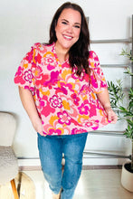 Load image into Gallery viewer, Find Love Pink/Yellow Floral Frill Balloon Short Sleeve Top
