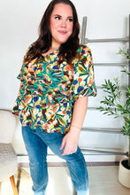 Load image into Gallery viewer, Find Love Green/Yellow Floral Frill Balloon Short Sleeve Top
