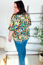 Load image into Gallery viewer, Find Love Green/Yellow Floral Frill Balloon Short Sleeve Top
