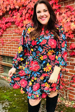 Load image into Gallery viewer, Lock Eyes Black Floral Sequin Print Ruffle Sleeve Frill Mock Neck Dress
