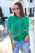 Load image into Gallery viewer, Flower Power Embroidered Crochet Textured Short Sleeve Sweater
