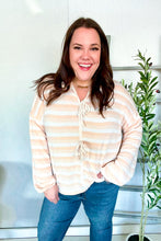 Load image into Gallery viewer, Embrace Joy Beige &amp; Ivory Collar Stripe Bow Tie Terry Top
