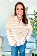 Load image into Gallery viewer, Embrace Joy Beige &amp; Ivory Collar Stripe Bow Tie Terry Top
