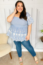 Load image into Gallery viewer, Just A Dream Blue Smocked Floral Embroidered Babydoll Top
