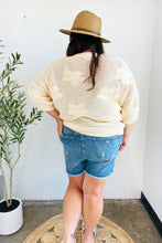 Load image into Gallery viewer, Feel Charming Oatmeal Floral Netted Crochet 3/4 Sleeve Sweater Top
