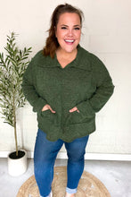 Load image into Gallery viewer, Easy Living Olive Textured Knit Notch Neck Oversized Collar Sweater
