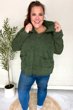 Load image into Gallery viewer, Easy Living Olive Textured Knit Notch Neck Oversized Collar Sweater
