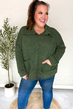 Load image into Gallery viewer, Easy Living Olive Textured Knit Notch Neck Oversized Collar Sweater
