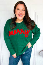 Load image into Gallery viewer, Be Merry Hunter Green Pop Up Lurex Sweater
