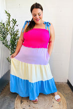 Load image into Gallery viewer, Vacay Vibes Hot Pink &amp; Blue Smocked Color Block Maxi Dress
