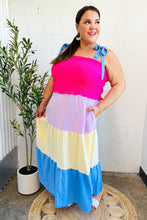 Load image into Gallery viewer, Vacay Vibes Hot Pink &amp; Blue Smocked Color Block Maxi Dress
