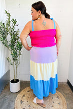 Load image into Gallery viewer, Vacay Vibes Hot Pink &amp; Blue Smocked Color Block Maxi Dress
