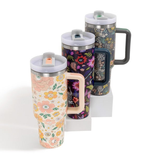 Floral Print Double Wall Stainless Steel Tumbler